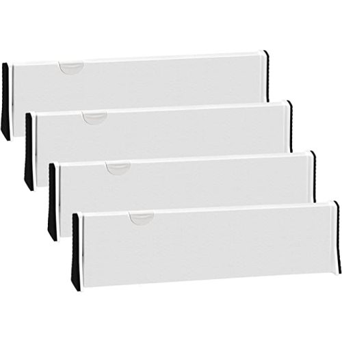 JONYJ Drawer Dividers Organizer 4 Pack, Adjustable Separators 4" High Expandable from 14.9-21" for Bedroom, Bathroom, Closet,Clothing, Office, Kitchen Storage, Strong Secure Hold, Foam Ends(White) - 4" Tall, 14.9"-21" Long, 4 Pack
