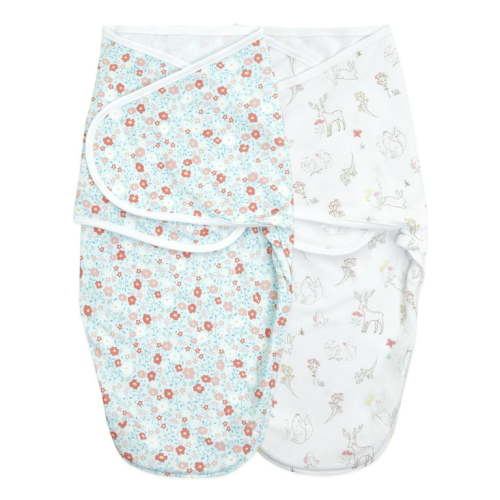 Aden + Anais™ Essentials Wrap Swaddles, Cotton, Fairy Tale Flowers, Girls, Newborn, 0-3 Mo, 2-Pack