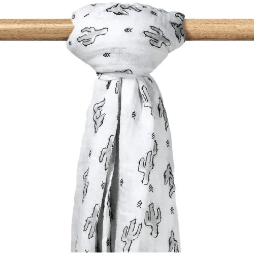 Muslin Baby Blanket - Gray Cactus Coyote -Extra Soft Multipurpose Swaddle Blanket - Western Inspired