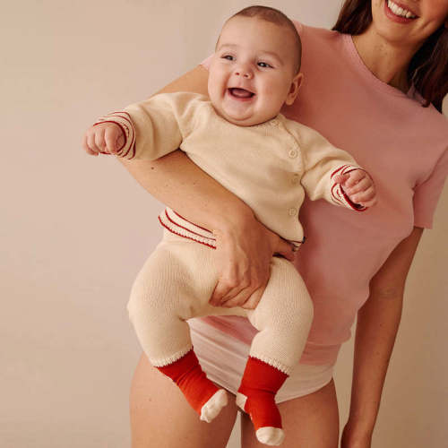 KIDS Petit Bateau Two Piece Set - Cream/Red Stripes | Garmentory