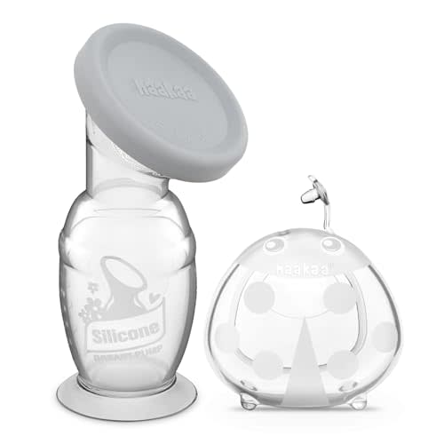 haakaa 100ml Manual Breast Pump with Leakproof Silicone Lid and 75ml Wearable Ladybug Breast Milk Collector Combo for Breastfeeding