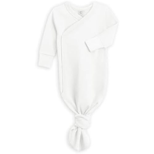 Colored Organics Baby 100% Organic Cotton Newborn Knotted Gown - Infant Indy Kimono Wrap Front Tie Knot with Mitten Cuffs