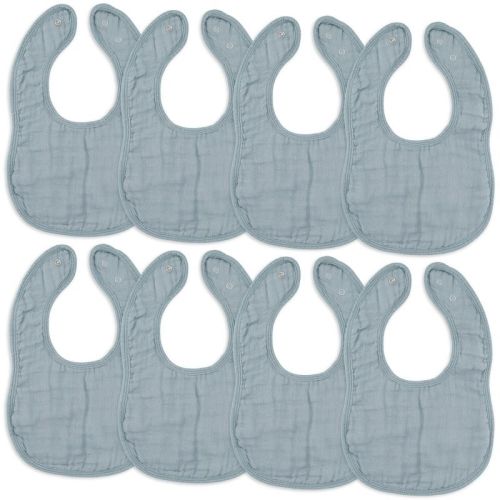 Muslin Cotton Baby Bibs, 8 Pack, Adjustable Size With Easy Snaps, Soft And Super Absorbent, Washable And Reusable By Comfy Cubs - Pacific Blue