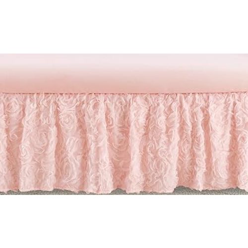 Sweet Jojo Designs Pink Floral Rose Girl Baby Nursery Crib Bed Skirt Dust Ruffle - Solid Light Blush Flower Luxurious Elegant Princess Vintage Boho Shabby Chic Luxury Glam High End Roses