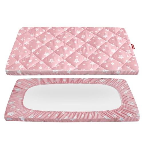 Pack and Play Sheets Fitted, Breathable Thick Playard Lovely Print Cover 39"×27"×5" Compatible with Graco Pack n Play, Pink Star