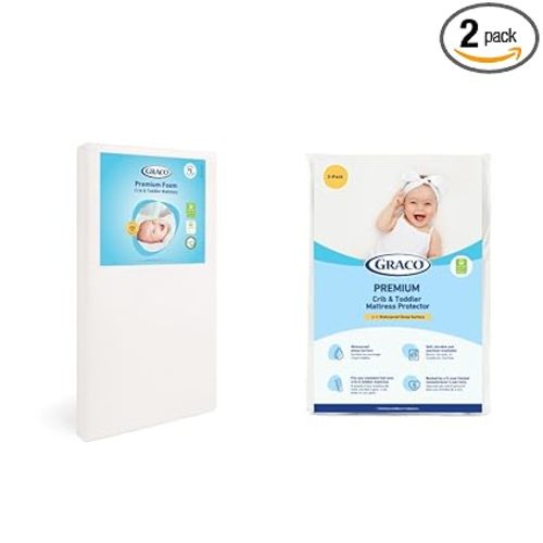 Graco Premium Crib Mattress & Protector Value Bundle (2-Pack) – Includes GREENGUARD Gold Certified Crib & Toddler Mattress, GREENGUARD Gold Certified Waterproof Protector