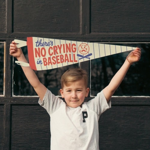 There's No Crying In Baseball Felt Pennant | Vintage Baseball Decor, Retro Sports Room Wall Flag, Baseball Fan GIft, Baseball Nursery Decor