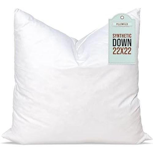 Pillowflex Synthetic Down Pillow Insert - 22x22 Down Alternative Pillow, Ultra Soft Body Pillow, Large Standard Body Bed Sleeping Pillow - 1 Decorative Pillow Form