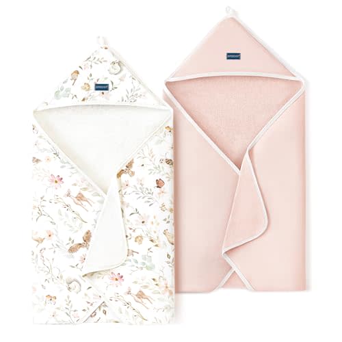 GRSSDER Baby Hooded Towel 2 Pack for Newborn, Super Soft Bath Towels with Original Design, Ultra Absorbent Knit Terry, Large Toddler Towels with Hood for Girls, Shower Gifts for Infant, 34"x 34"