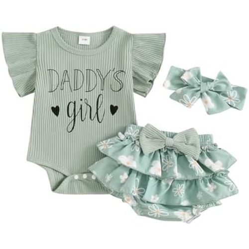 BeQeuewll Newborn Baby Girls Clothes Summer Daddys Girl Outfit Ruffle Romper Bow Tutu Shorts Heaband 3Pcs Girl Outfits