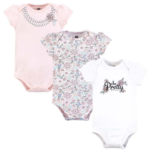 Hudson Baby Infant Girl Cotton Bodysuits, So Pretty Flower, 9-12 Months