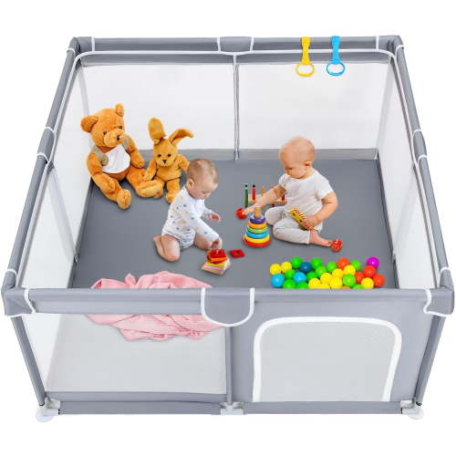 TODALE 8-Panel Mesh Indoor & Outdoor Baby Playpen, Gray 50 x 50