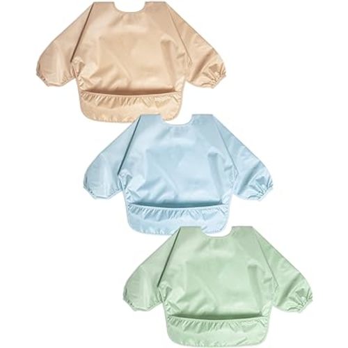 Zoosa Baby Long Sleeve Waterproof Bibs for Baby Boy Girl,Baby Led Weaning Smock Outfit for Toddler 6 Months-2 Years,3pk