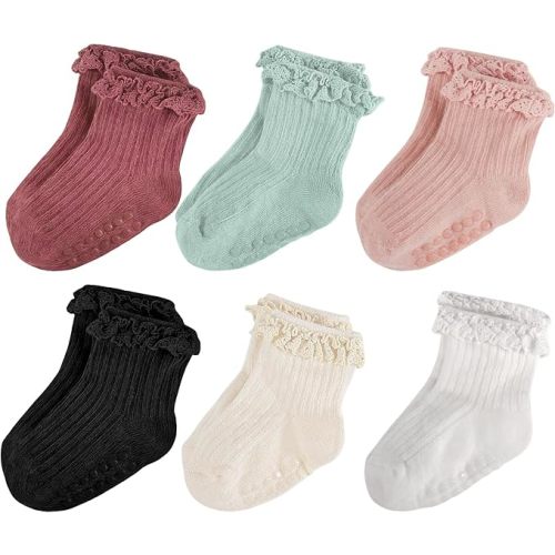 Baby Girl Ruffle Socks Non Slip Grip Socks Toddler Girls Cute Cotton Frilly Ankle Grippy Sock Newborn Infant Kids
