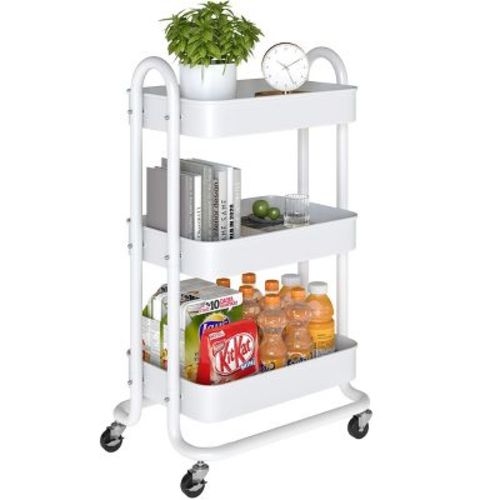 SUGIFT 3-Tier Metal Rolling Utility Cart - White