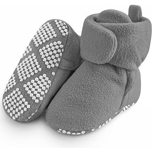 Pro Goleem Fleece Baby Booties, Warm Cozy Baby Slippers, Stay On Sock Shoes, Easy to Put on, Unisex Baby Gifts, Soft Non-Slip Adjustable Newborn Boots for Boys and Girls