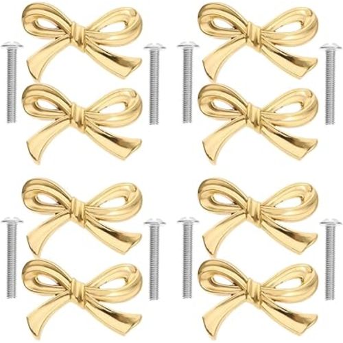 Brass Bow Shape Cabinets Knobs: Gold Drawer Pulls Decorative Bow Dresser Knobs Cupboard Pull Handles for Home Kitchen Cabinet Hardware Cupboard Dresser Wardrobe and Drawer Pulls - 8 Pack