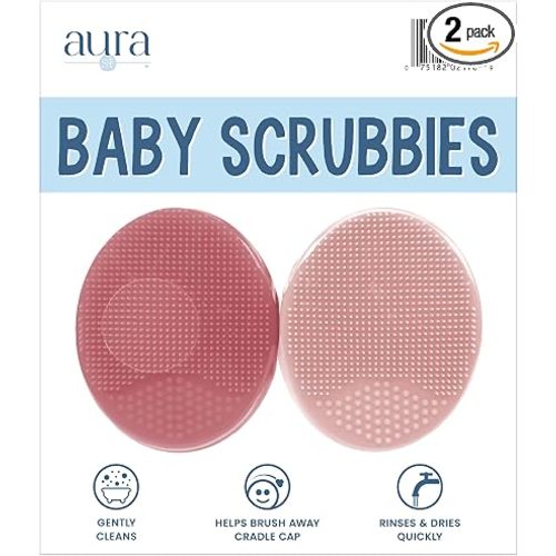 S&T INC. Exfoliating and Massaging Cradle Cap Bath Brushes for Baby, Silicone - 2 Inch x 2.5 Inch, Pink, 2 Pack