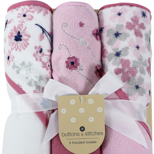 Amazon.com : Cudlie Buttons & Stitches Baby Girl 3 Pack Rolled/Carded Hooded Towels in Crisp Blossom Print (GS71728) : Baby
