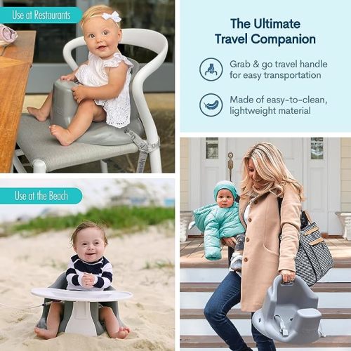 Upseat Baby Floor Seat Booster Chair for Sitting Up with Removable Tray for Meals and Playtime, Developed with Physical Therapists for Safe and Healthy Hip Development and Posture - Grey