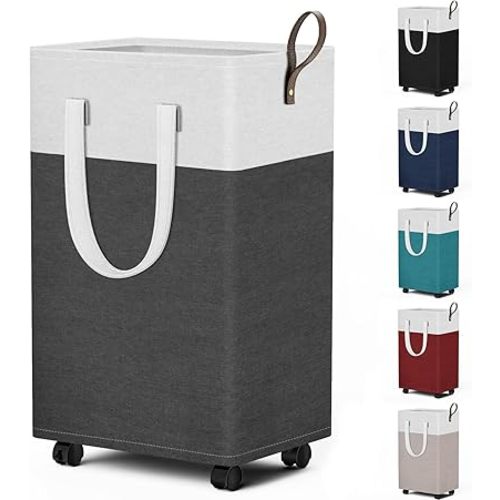 HomeHacks 75L Large - Capacity Rolling Laundry Basket, Laundry Hamper with 4 Smooth Wheels, Collapsible Waterproof Clothes Basket, Freestanding Hamper with Handles for Bedroom/Dorm/Laundry Room (Gray)