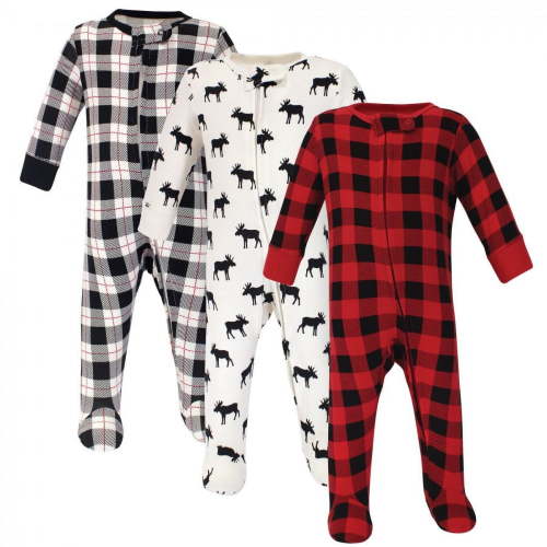 Hudson Baby Infant Boy Cotton Zipper Sleep and Play 3pk, Moose, 0-3 Months