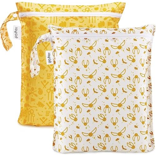 Bumkins Waterproof Wet Bag, Washable, Reusable for Travel, Beach, Pool, Stroller, Diapers, Dirty Gym Clothes, Wet Swimsuits, Toiletries, 12x14 - Harry Potter Quidditch (2-Pack)
