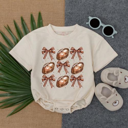 Short Sleeve Romper, Football Game Baby, Football Bow Bubble Romper, Football Birthday, Gameday Outfit, Newborn Clothes, Baby Clothes