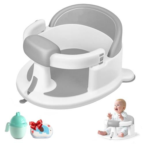 Asiento de baño para bebés de 6 meses en adelante, asientos de baño antideslizantes para bebés sentados, asiento seguro para bebés y recién nacidos, soporte para bañera/sala de estar/ducha, color gris