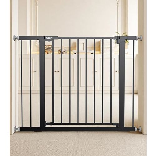 29.5-40.5" Baby Gate for Stairs, Dog Gate for Doorways, Walk Thru Auto Close Metal Baby Safety Gate for The House, Stairs and Doorways, Child Gate Pressure Mounted, Pet Gate for Dog Indoor - Black