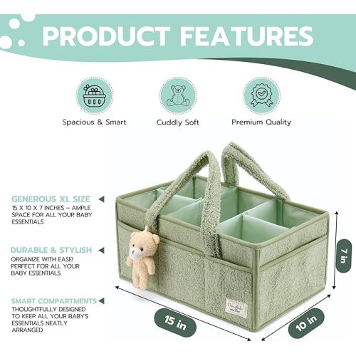 PeraBella Baby Diaper Caddy Organizer for Changing Table, Baby Storage Basket for Diapers and Baby Wipes, Gift for Baby Shower, Car Caddy Organizer, Nursery Diaper Organizer, Portable Diaper Storage