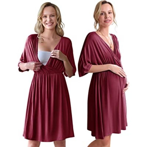 Ekouaer 3 in 1 Labor/Delivery/Hospital Gown Maternity Dress Nursing Nightgown Sleepwear for Breastfeeding S-XXL