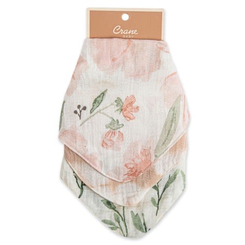 CRANE BABY Kids' 3-Pack Cotton Muslin Bandana Bibs, Pink/ Green Floral Multi