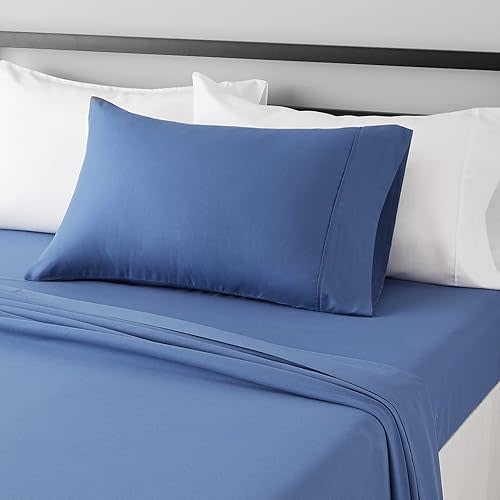 Amazon Basics Lightweight Ultra-Soft Breathable Easy Care Microfiber 3-Piece Bed Sheet Set with 14-Inch Deep Pockets, Twin XL, Dutch Blue, Solid
