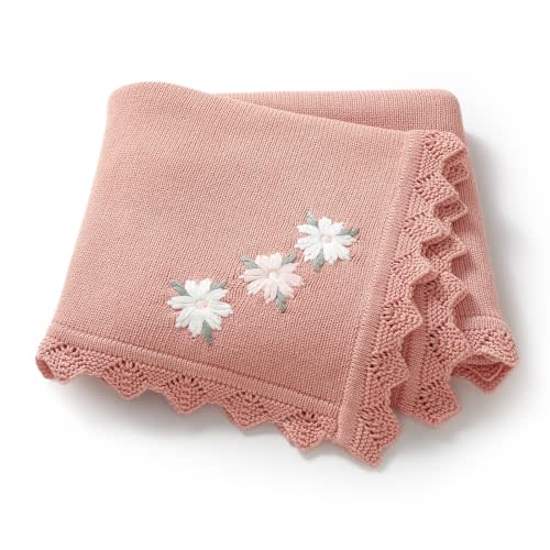LAWKUL Baby Blanket 100% Traceable Cotton Knit Receiving Blankets Infant Swaddle for Newbron Boy Girls 40"x30" Pink Floral
