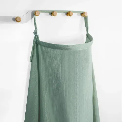 Muslin Nursing Covers for Breastfeeding, Arch Neckline Breast Feeding Covers for Women, Moms Privacy Breathable Summer Nursing Apron, 43.3" x 25.6" Soft Feeding Cover (Tranquil Green Grassy)