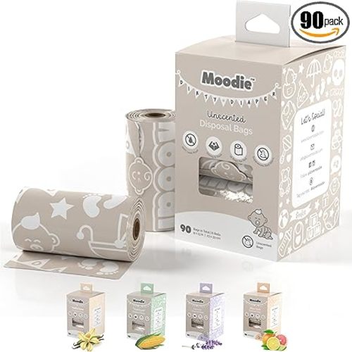 Disposable Diaper Bags (90 BAGS in TOTAL) | NON-SCENTED Dirty Diaper Disposal Baggies (6 Refill Rolls 9 x 13in) | Leak Proof Nappy Trash Bags on the Go | Baby Poop Bags | Travel Diaper Bags Refill