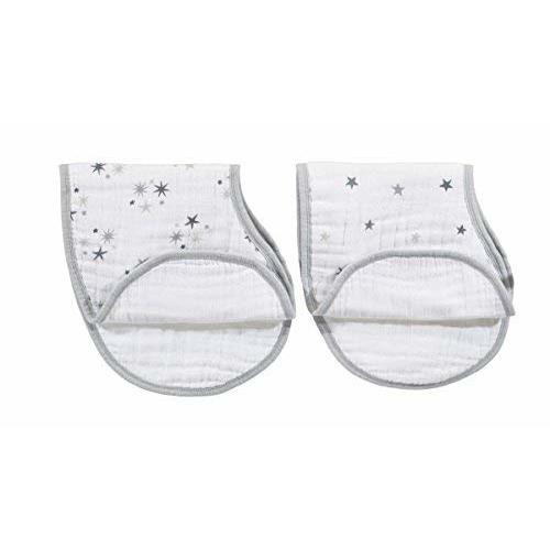 aden + anais Classic Burpy Bib; 100% Cotton Muslin; Soft Absorbent 4 Layers; Multi-Use Burp Cloth and Bib; 22.5" X 11"; 2-pack; twinkle - stars