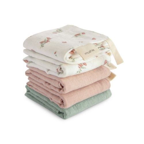 Muslin Cotton Washcloth Pink Flower Combo One Size