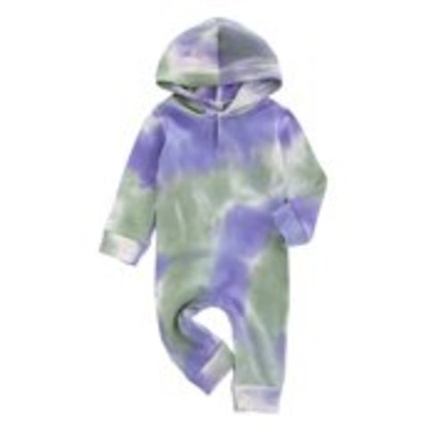 One opening New Born Babys Tie Dye Toddler Boy Girl O-neck Long Sleeve Hooded Button Romper