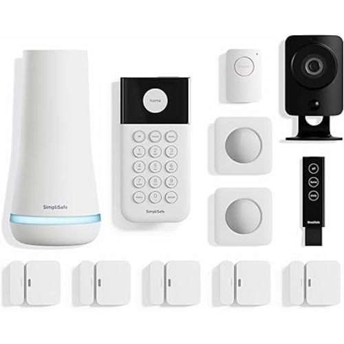 SimpliSafe 12 Piece Wireless Home Security System w/HD Camera - Optional 24/7 Professional Monitoring - No Contract - Compatible with Alexa and Google Assistant, White