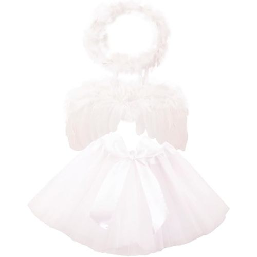 Baby Tulle Tutu Skirt Dress with Angel Wing Halo Outfit Sets Tutus Cosplay Photo Props