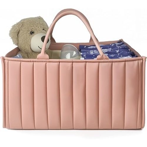 Baby Diaper Caddy Organizer - Newborn Essentials Must Haves A Baby Registry Search Favorite, Perfect for Storing Diapers, Wipes, And More Baby Shower Gifts Blush Pink