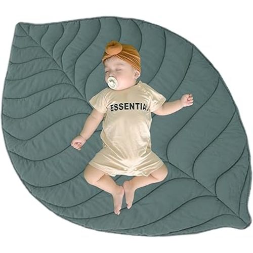 Baby Play Mat Cotton Leaf Nursery Rug for Nursery Decor,Newborn Crawling Mat Baby Floor Mat for Tummy Time Machine Washable 56.3x42.1inch