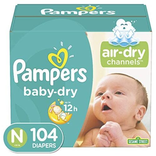 Diapers Size Newborn/Size 0 (< 10 lb), 104 Count - Pampers Baby Dry Disposable Baby Diapers, Super Pack - Size 0 (104 Count)