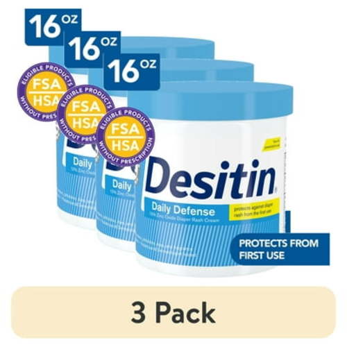 (3 pack) Desitin Daily Defense Baby Diaper Rash Cream, Butt Paste with 13% Zinc Oxide, 16 oz