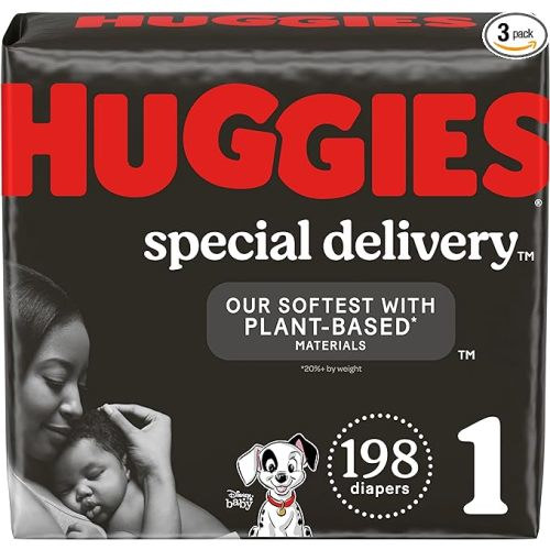 Huggies Special Delivery Hypoallergenic Baby Diapers Size 1 (up to 14 lbs), 198 Ct, Fragrance Free, Safe for Sensitive Skin
