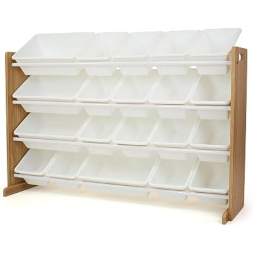 Humble Crew Toy Storage Organizer with 20 Removable Storage Bins for Kids Playroom, 4-Tier Toddler Toy Organization and Storage, Natural/White
