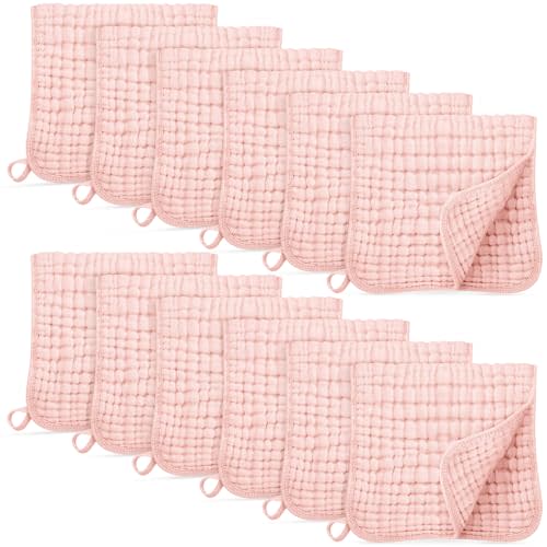 Unnivoll Muslin Burp Cloths for Baby 100% Cotton Burping Cloths for Boys Girls Large 20''X10'' Extra Soft and Absorbent 12 Pack - Flesh Pink