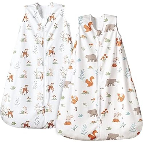 PHF Soft Micro-Fleece Baby Sleep Sack, 0-6 Months 1.5 TOG Warm Baby Wearable Blanket, 2-Way Zipper Sleeping Bags, 2 Pack Comfy Baby Sleeping Sack for Baby Boys, Small Size, Woodland & Animal